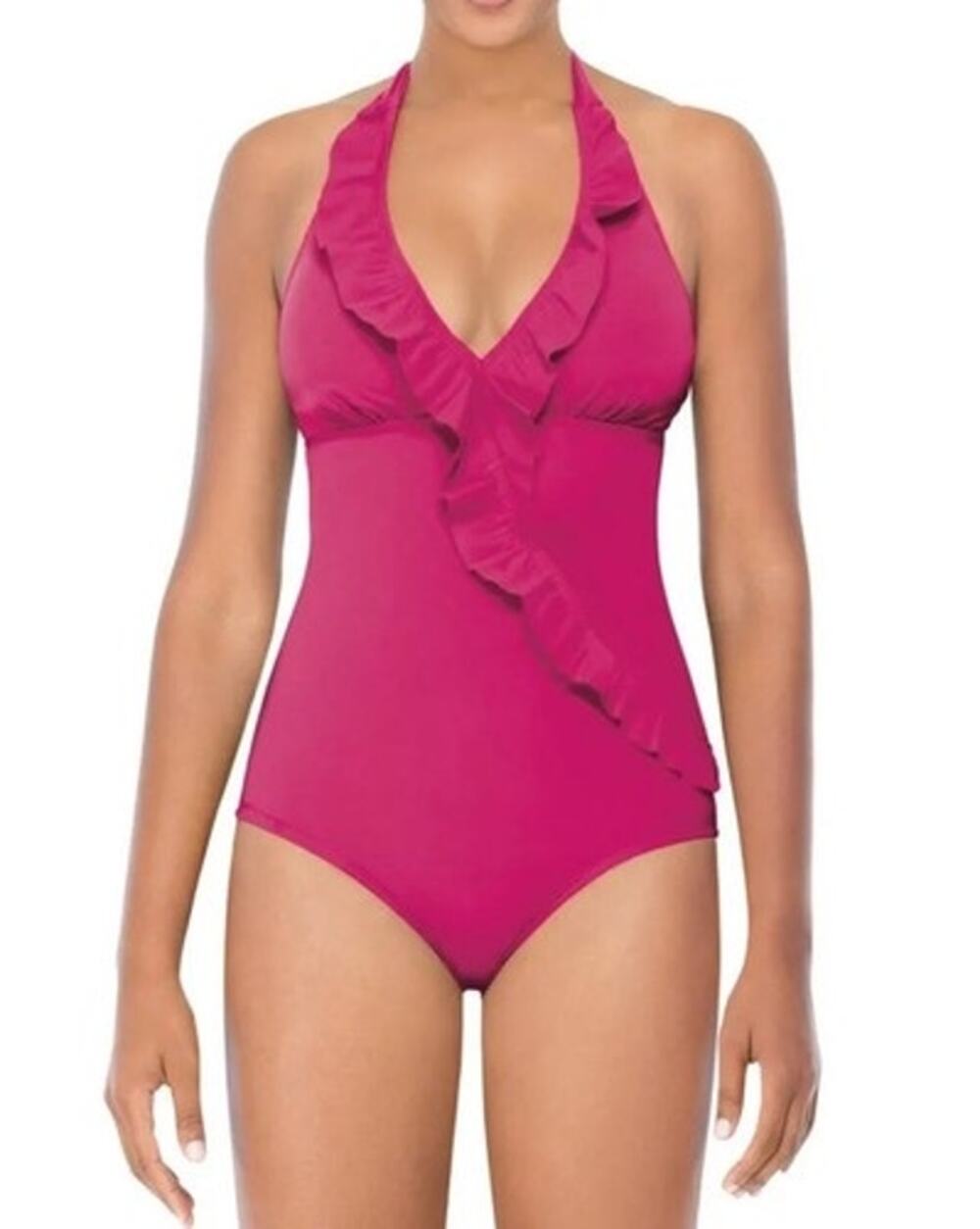 Assets By Sara Blakey Spanx Pink Halter Ruffle Halter One Piece Swimsuit Siz XL
